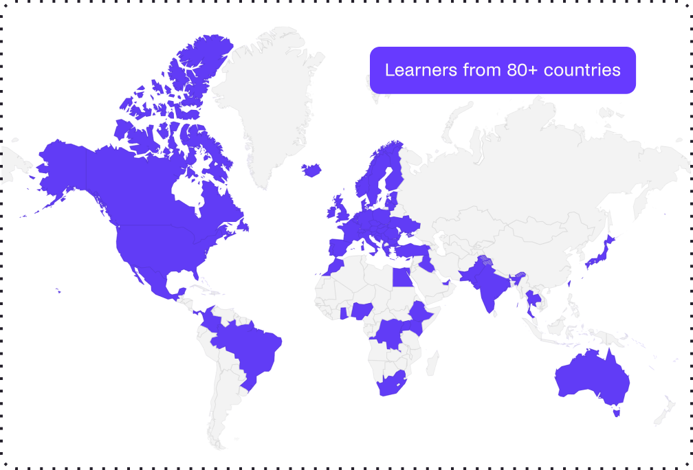 World map showing 88 learner countries